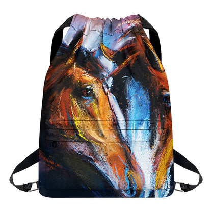 Couple Horses Painting Print Drawstring Backpack