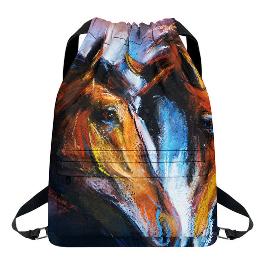 Couple Horses Painting Print Drawstring Backpack
