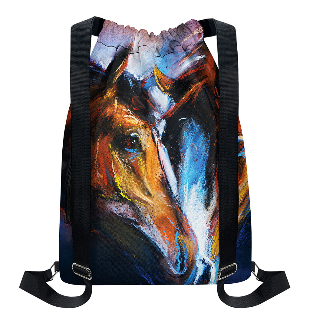 Couple Horses Painting Print Drawstring Backpack