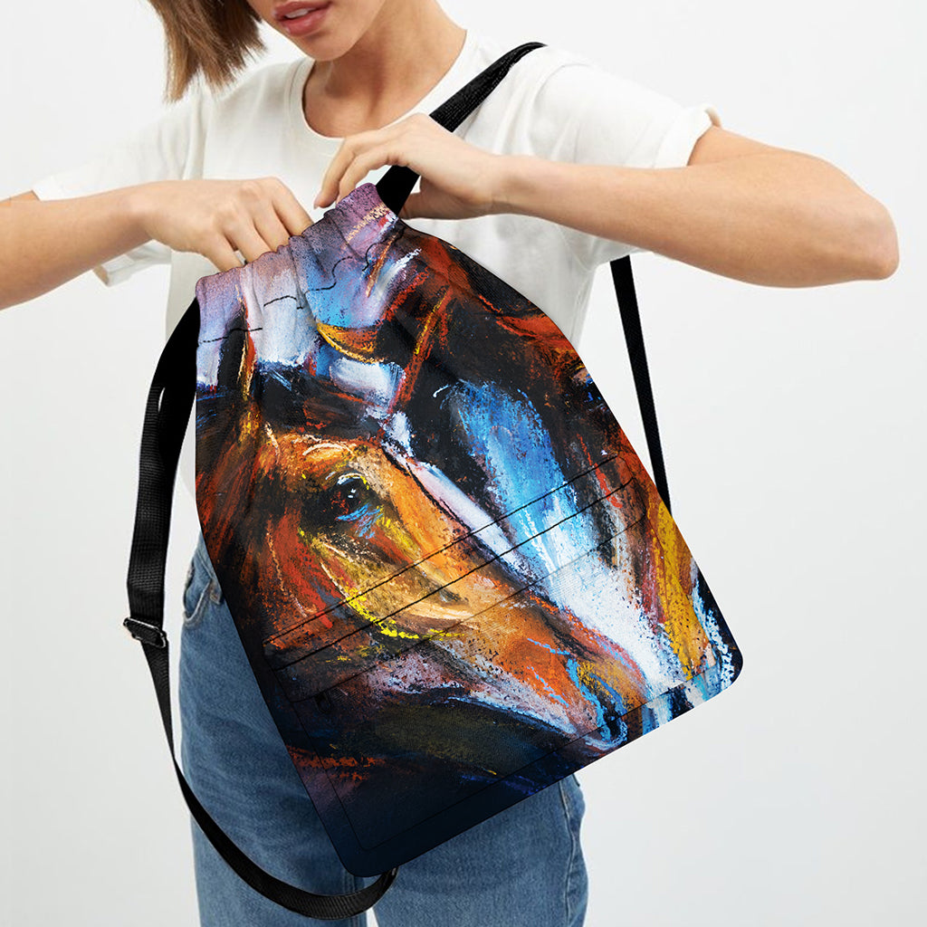 Couple Horses Painting Print Drawstring Backpack
