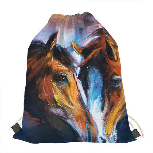 Couple Horses Painting Print Drawstring Bag