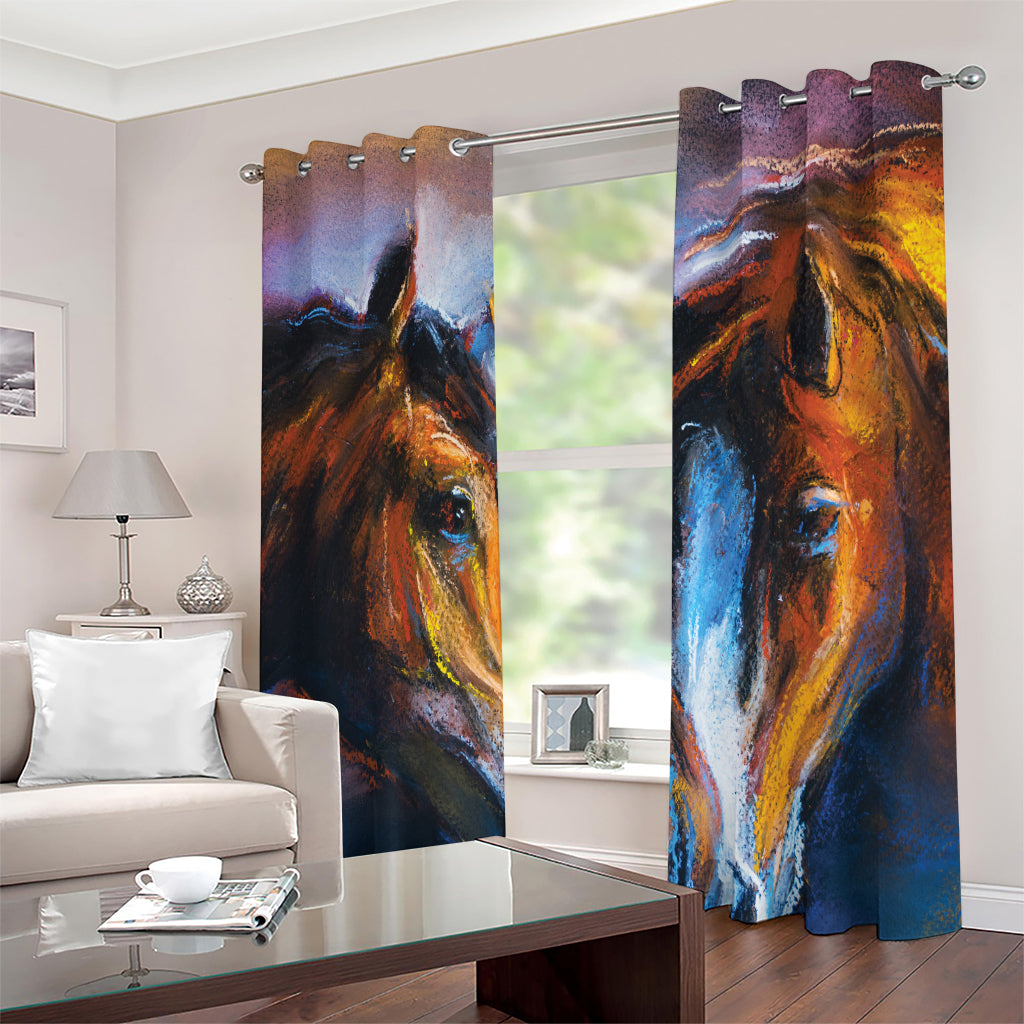 Couple Horses Painting Print Extra Wide Grommet Curtains