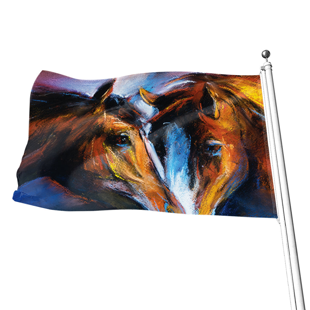Couple Horses Painting Print Flag