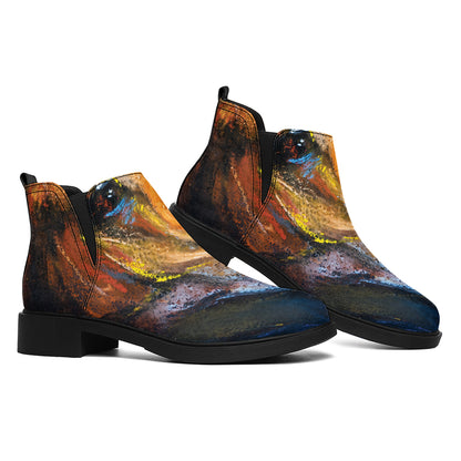 Couple Horses Painting Print Flat Ankle Boots
