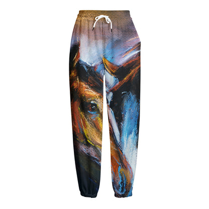 Couple Horses Painting Print Fleece Lined Knit Pants