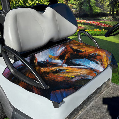 Couple Horses Painting Print Golf Cart Seat Cover