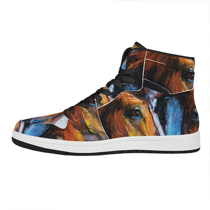 Couple Horses Painting Print High Top Leather Sneakers