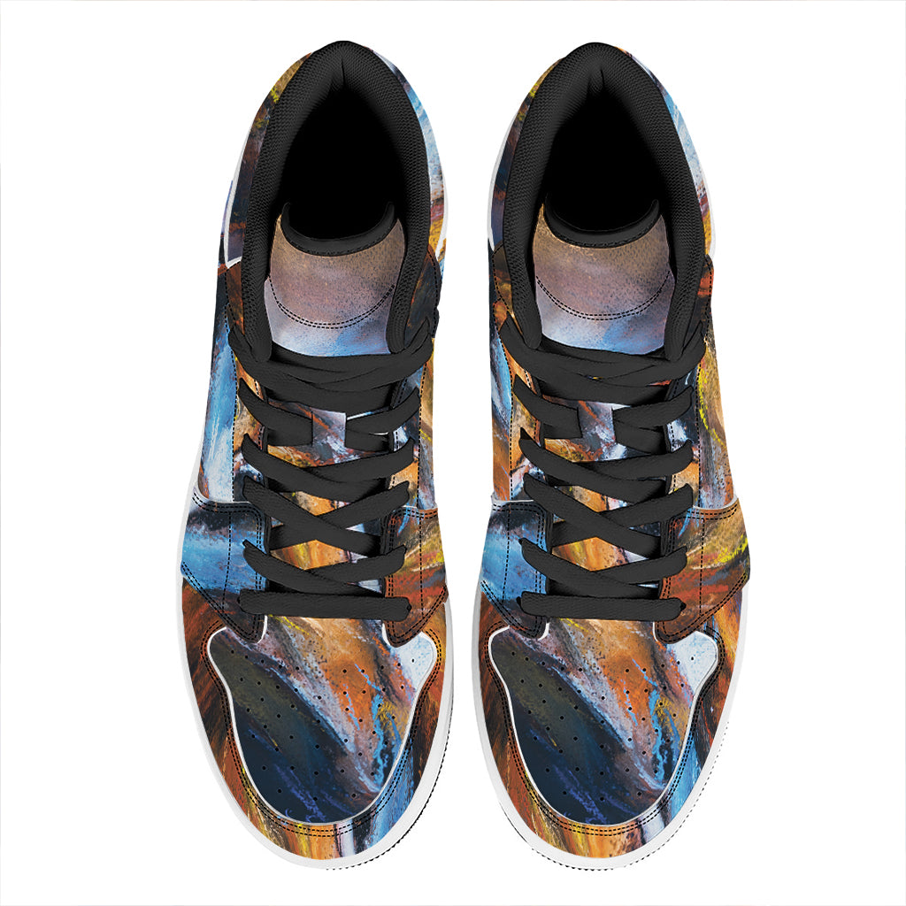 Couple Horses Painting Print High Top Leather Sneakers