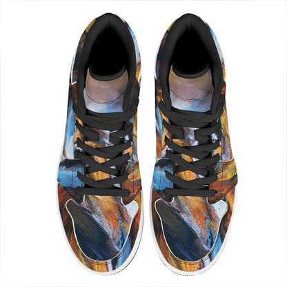 Couple Horses Painting Print High Top Leather Sneakers