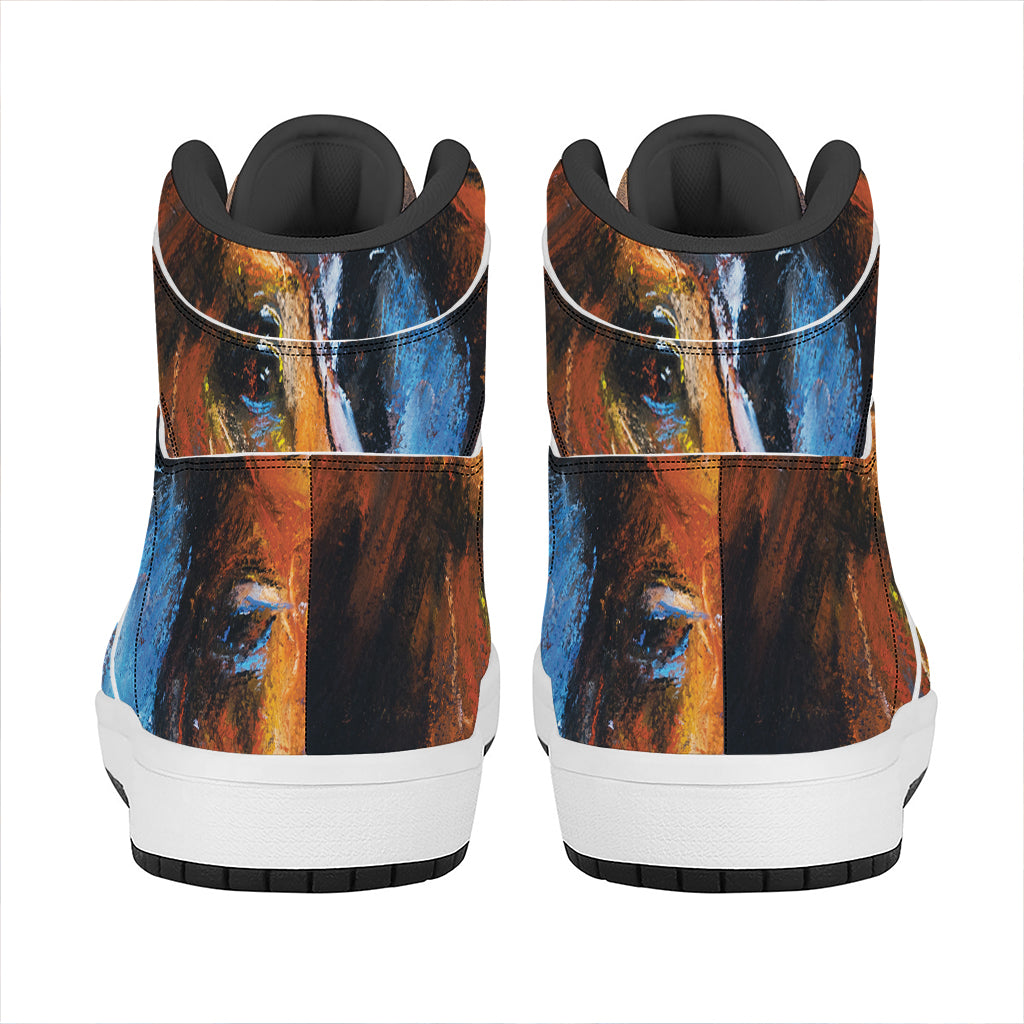 Couple Horses Painting Print High Top Leather Sneakers