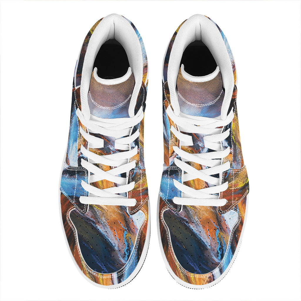 Couple Horses Painting Print High Top Leather Sneakers
