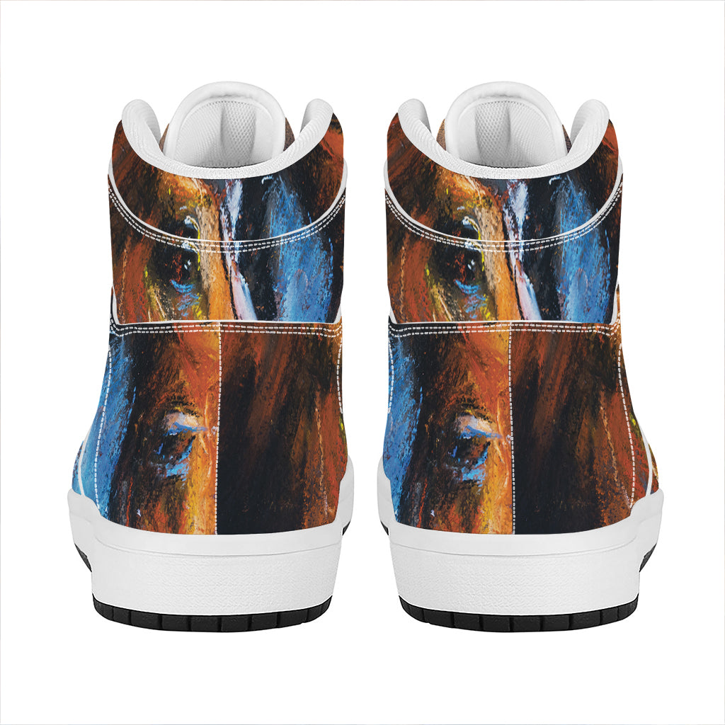 Couple Horses Painting Print High Top Leather Sneakers