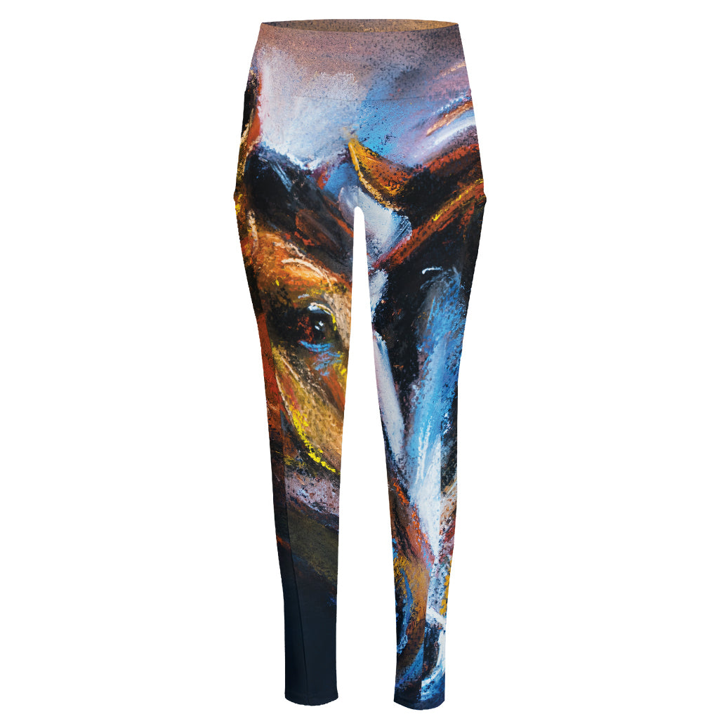 Couple Horses Painting Print High-Waisted Pocket Leggings