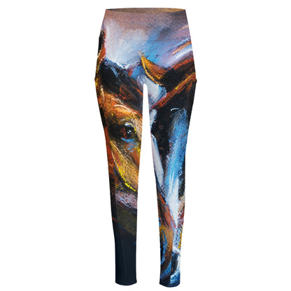 Couple Horses Painting Print High-Waisted Pocket Leggings