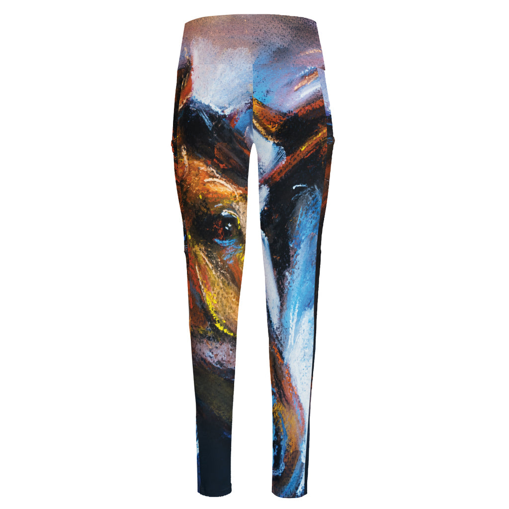 Couple Horses Painting Print High-Waisted Pocket Leggings
