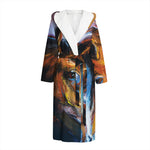 Couple Horses Painting Print Hooded Bathrobe