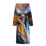 Couple Horses Painting Print Hooded Bathrobe