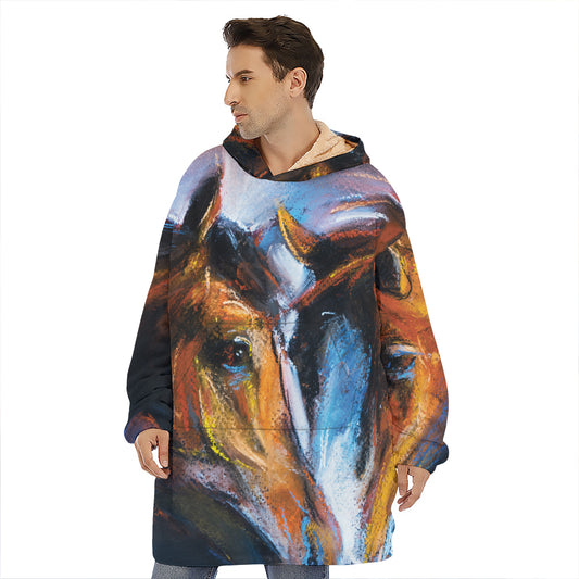Couple Horses Painting Print Hoodie Blanket