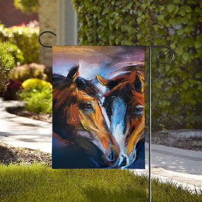 Couple Horses Painting Print House Flag