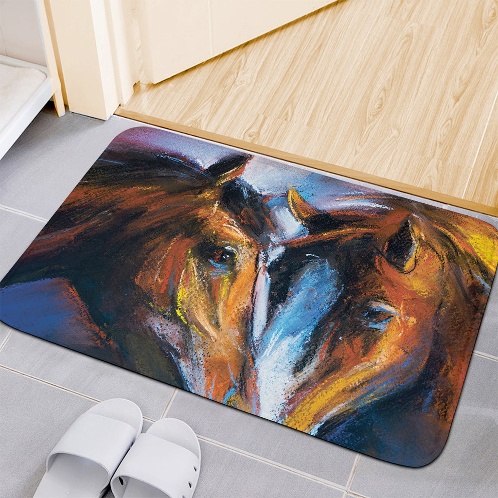 Couple Horses Painting Print Indoor Door Mat