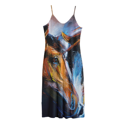 Couple Horses Painting Print Jersey Midi Cami Dress