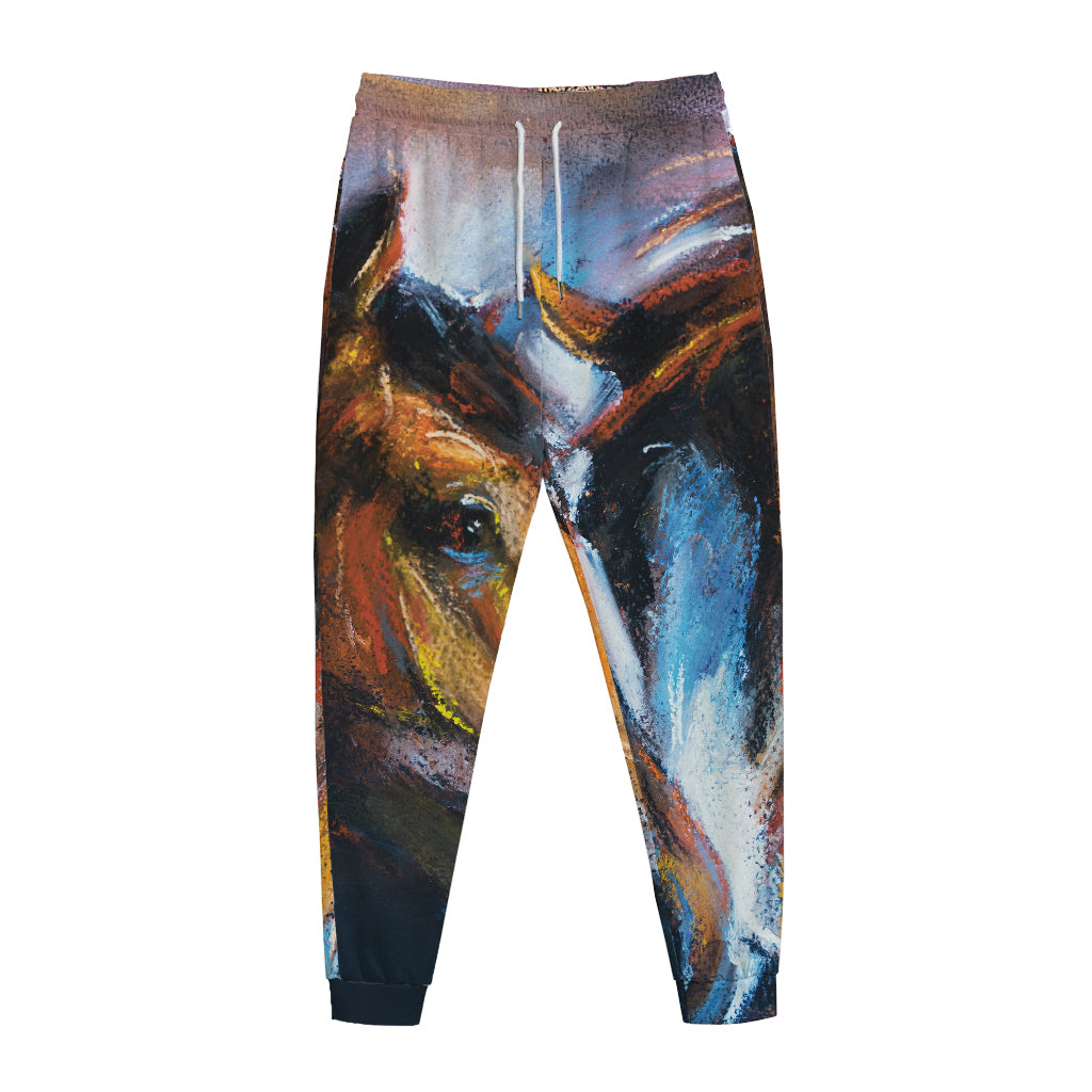 Couple Horses Painting Print Jogger Pants