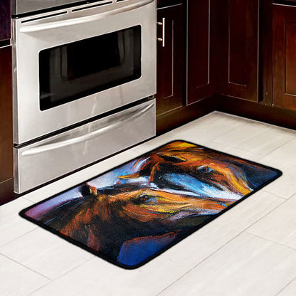 Couple Horses Painting Print Kitchen Mat