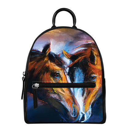 Couple Horses Painting Print Leather Backpack