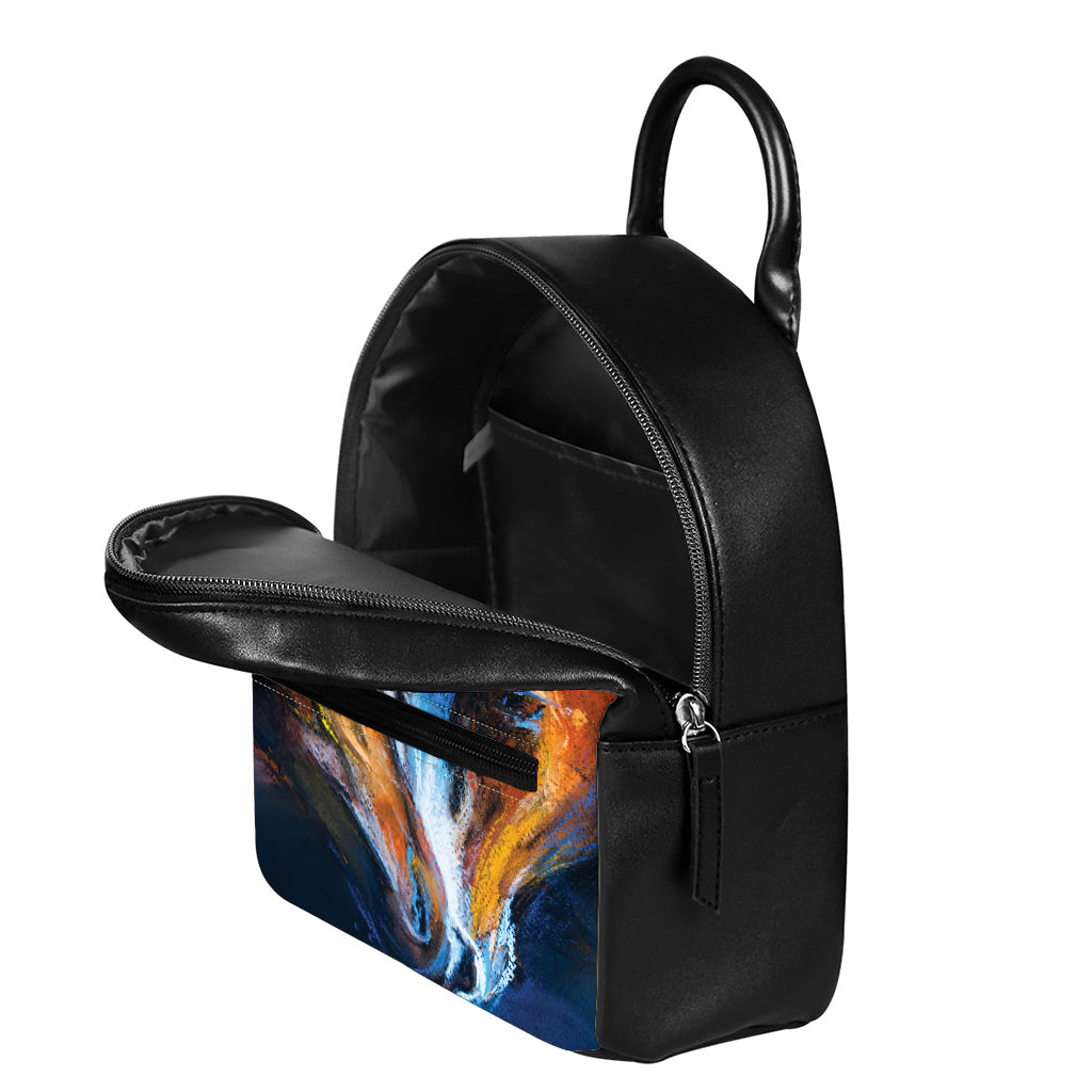 Couple Horses Painting Print Leather Backpack