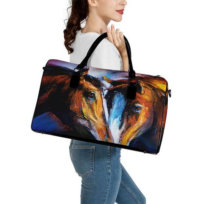 Couple Horses Painting Print Leather Duffle Bag