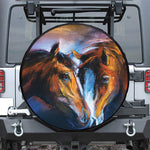 Couple Horses Painting Print Leather Spare Tire Cover
