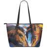 Couple Horses Painting Print Leather Tote Bag