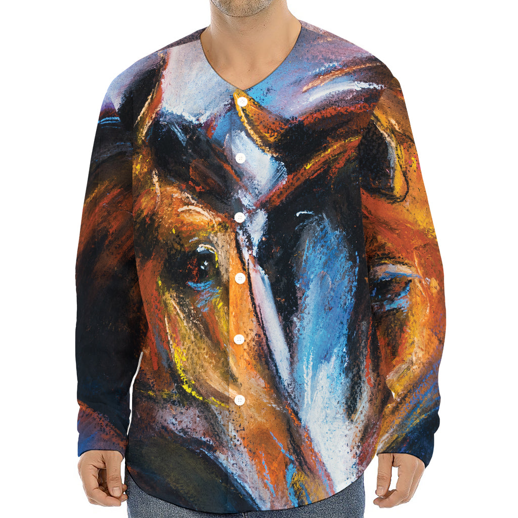 Couple Horses Painting Print Long Sleeve Baseball Jersey
