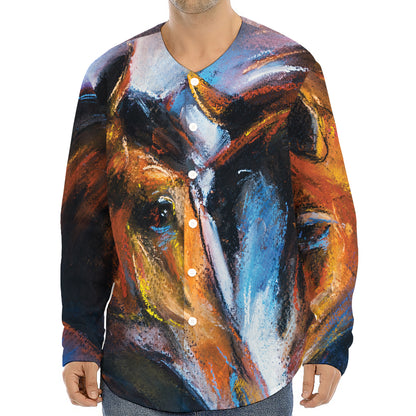 Couple Horses Painting Print Long Sleeve Baseball Jersey
