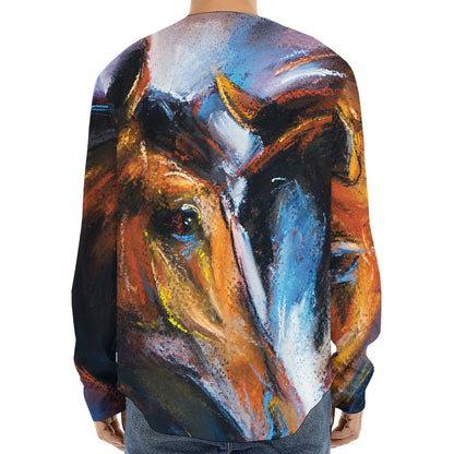 Couple Horses Painting Print Long Sleeve Baseball Jersey