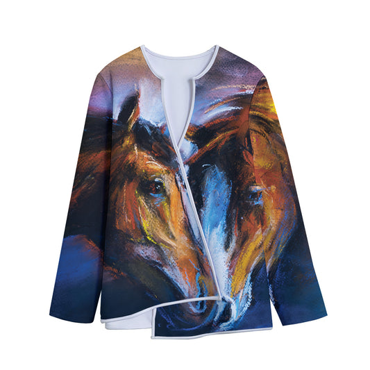 Couple Horses Painting Print Long Sleeve Short Coat