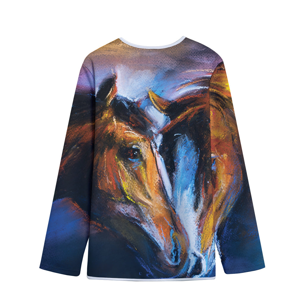 Couple Horses Painting Print Long Sleeve Short Coat