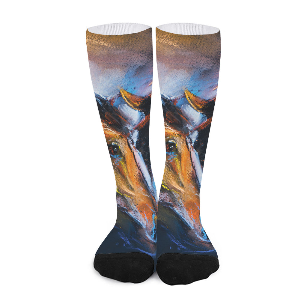 Couple Horses Painting Print Long Socks
