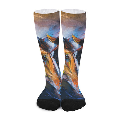 Couple Horses Painting Print Long Socks