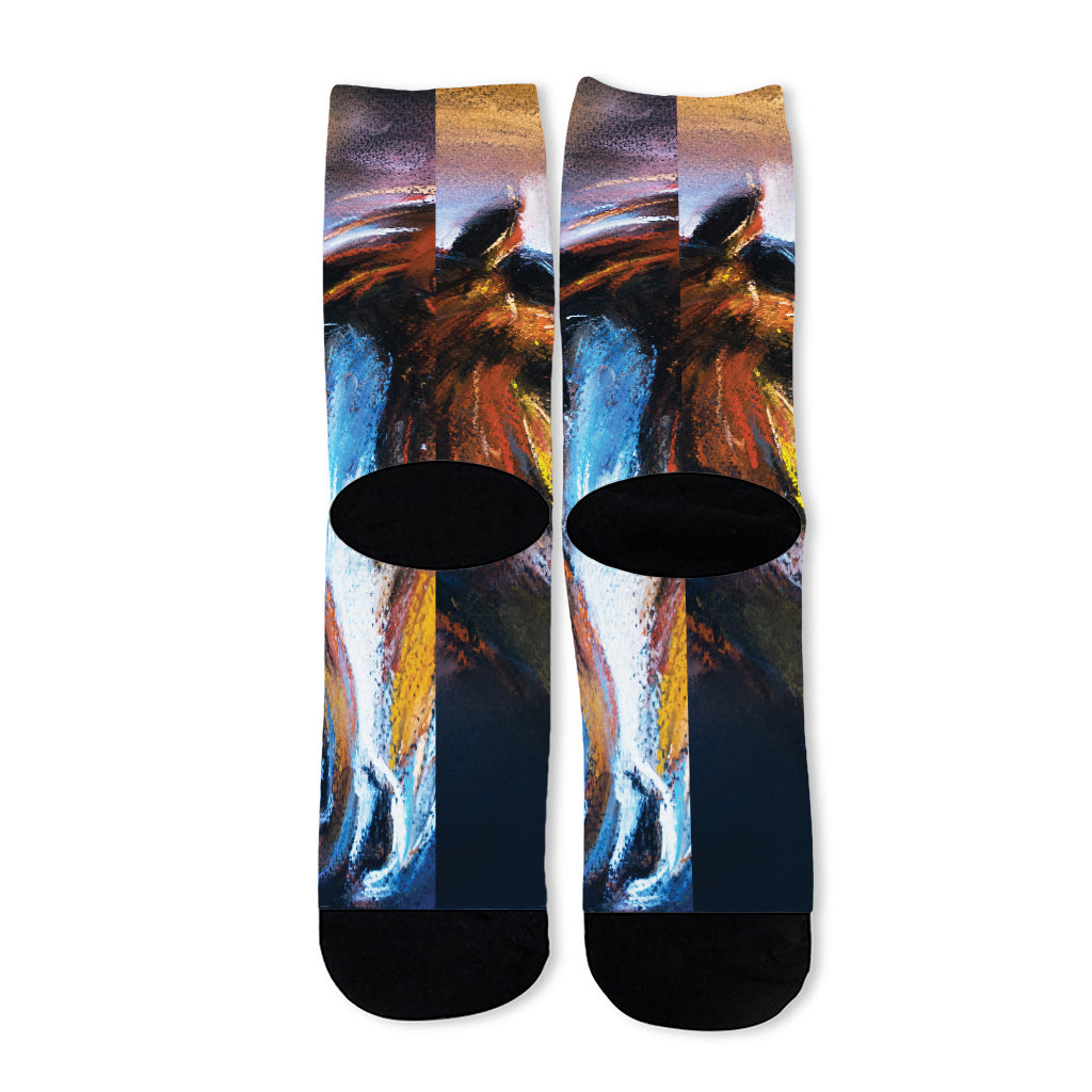 Couple Horses Painting Print Long Socks
