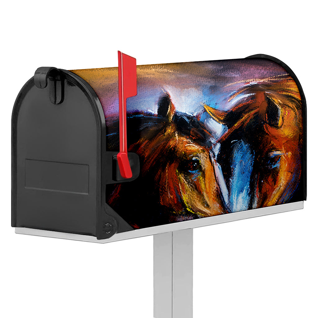 Couple Horses Painting Print Mailbox Cover