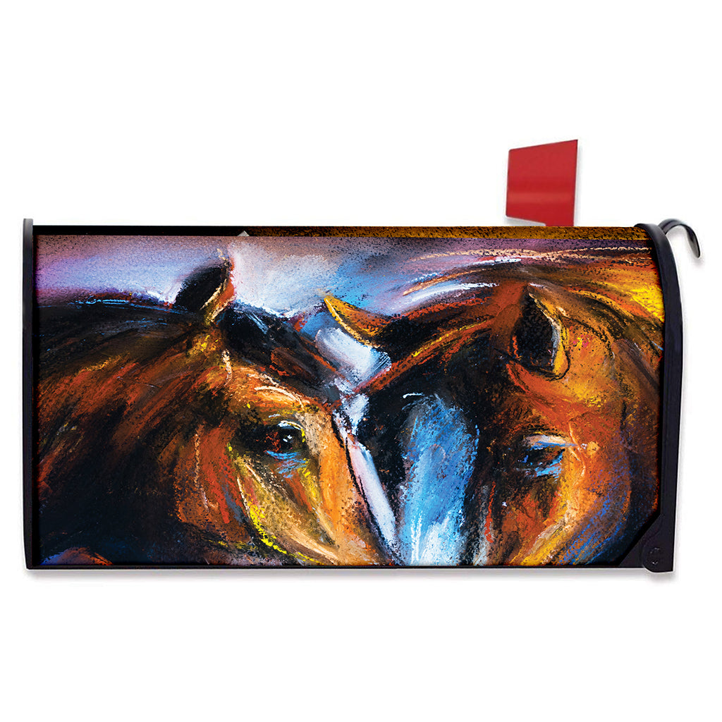 Couple Horses Painting Print Mailbox Cover