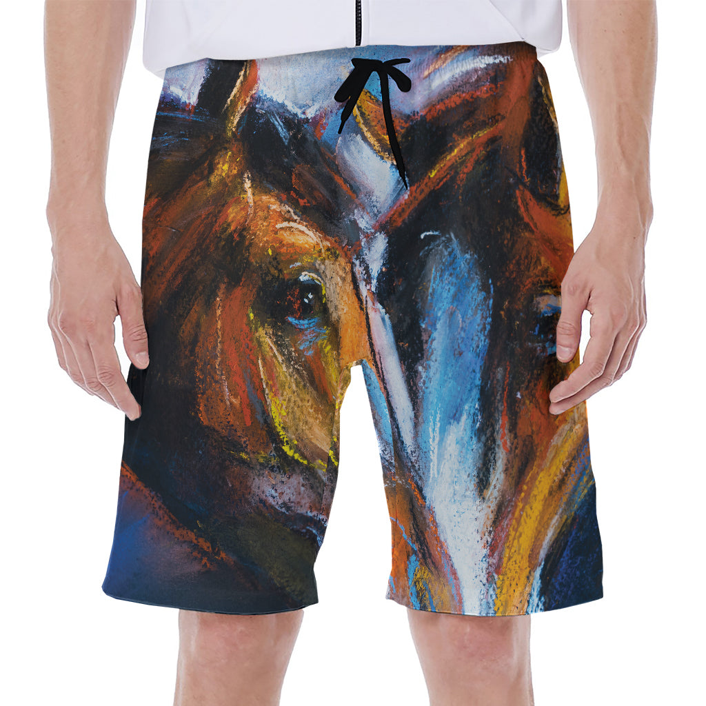 Couple Horses Painting Print Men's Beach Shorts