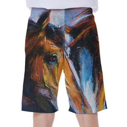 Couple Horses Painting Print Men's Beach Shorts