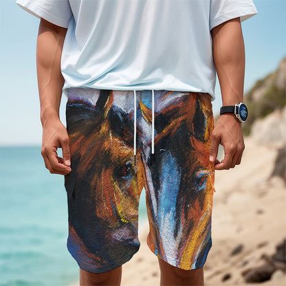 Couple Horses Painting Print Men's Cargo Shorts