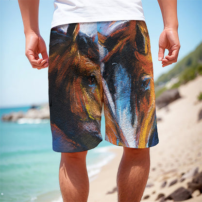 Couple Horses Painting Print Men's Cargo Shorts