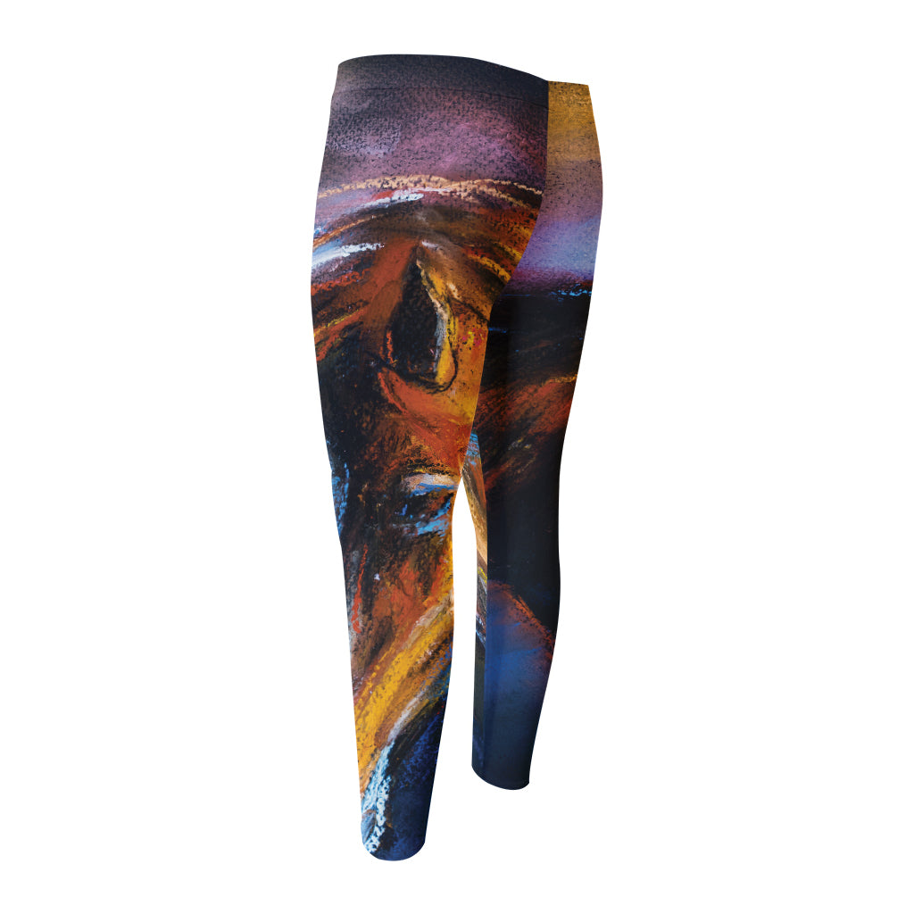 Couple Horses Painting Print Men's Compression Pants