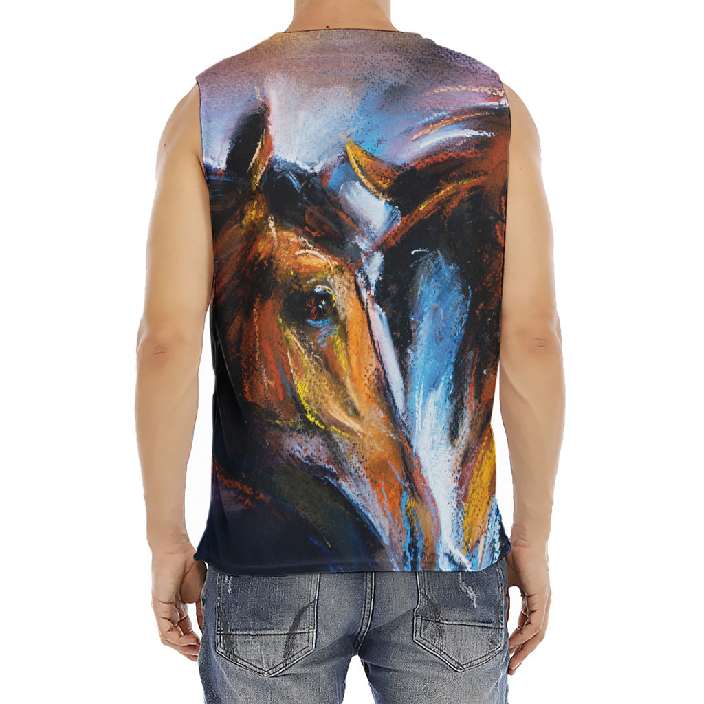 Couple Horses Painting Print Men's Fitness Tank Top