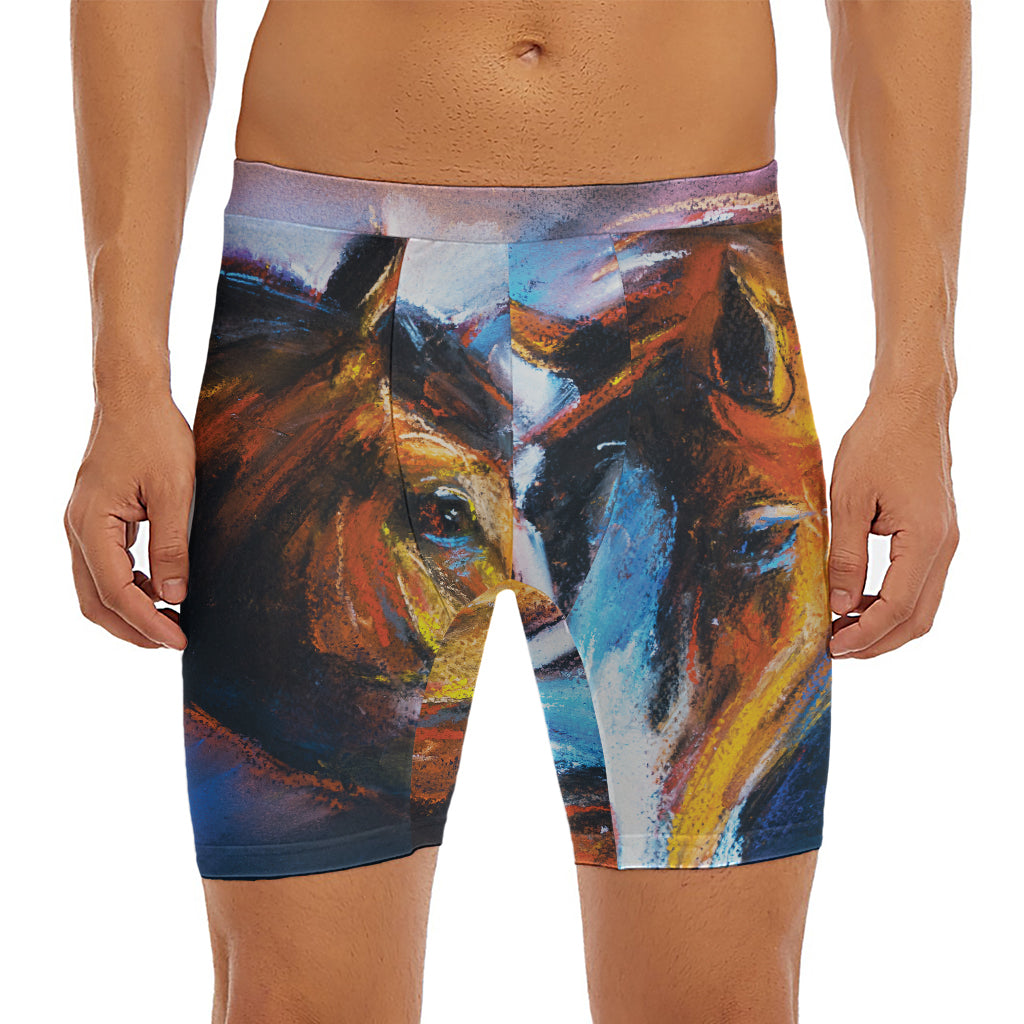 Couple Horses Painting Print Men's Long Boxer Briefs