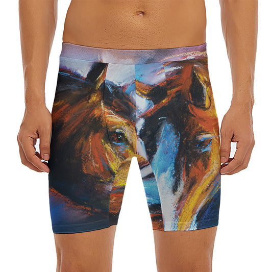 Couple Horses Painting Print Men's Long Boxer Briefs